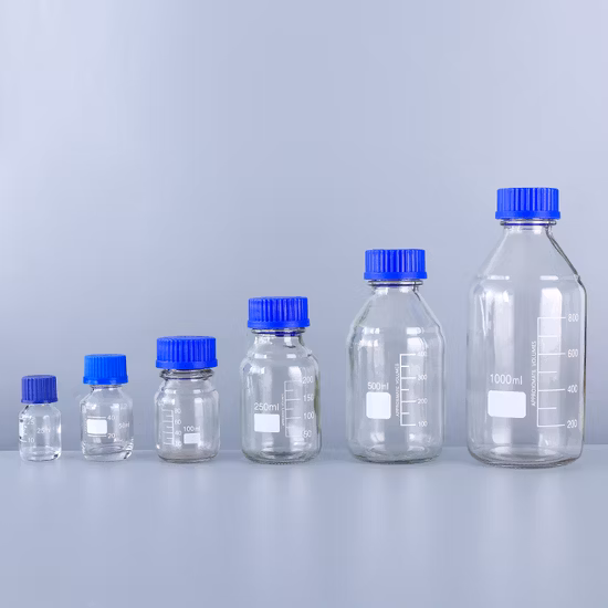 Borosilikatglas 3.3 Glasflasche mit graduiertem Medienaufbewahrungsreagenz und Gl45-Schraubverschluss