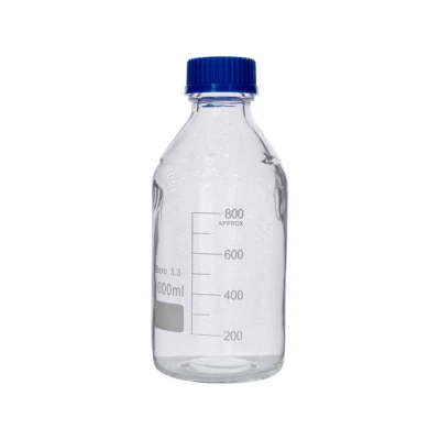 Laborglaswaren, abgestufte Schraubkappe, klare Borosilikat-Aufbewahrungsflasche, 500 ml, 1000 ml Glas-Reagenzflasche mit Skala